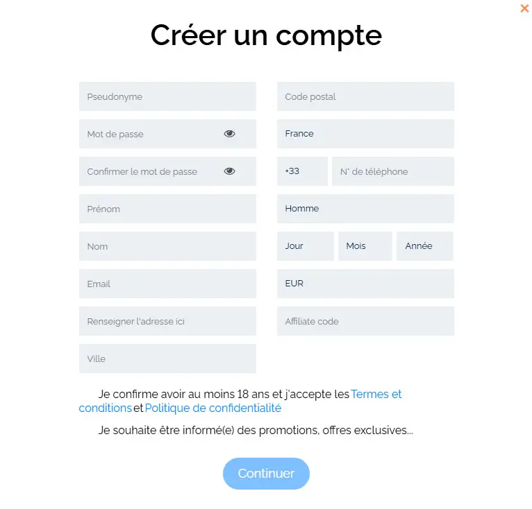 Processus d'inscription RABONA CASINO